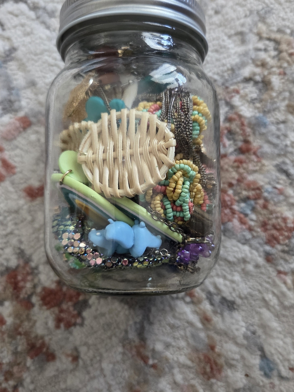 Assorted Colorful Beaded & Resin Jewelry Jar